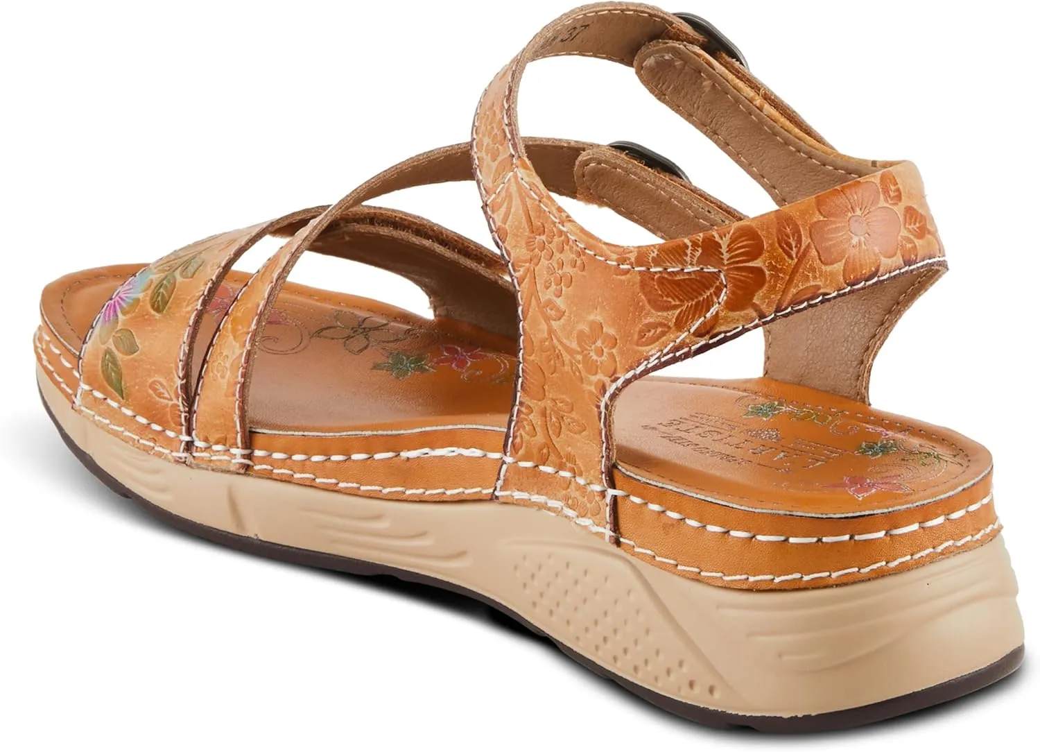 Spring Step L'Artiste Women's Anneka Hand-Painted Athleisure Sandals - Lightweight Floral Design with Adjustable Hook and Loop Closures