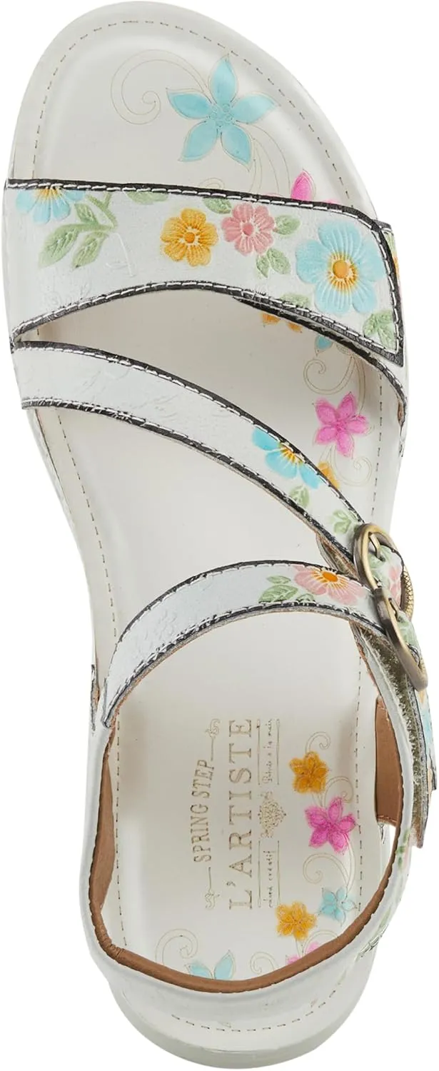 Spring Step L'Artiste Women's Anneka Hand-Painted Athleisure Sandals - Lightweight Floral Design with Adjustable Hook and Loop Closures