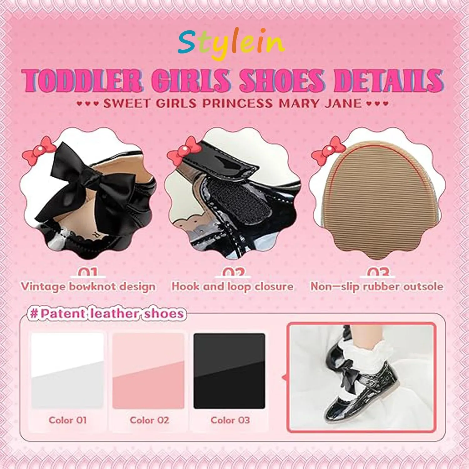 Stylein Toddler Baby Girl's Dress Shoes Ballerina Wedding Party Princess Mary Jane Flats