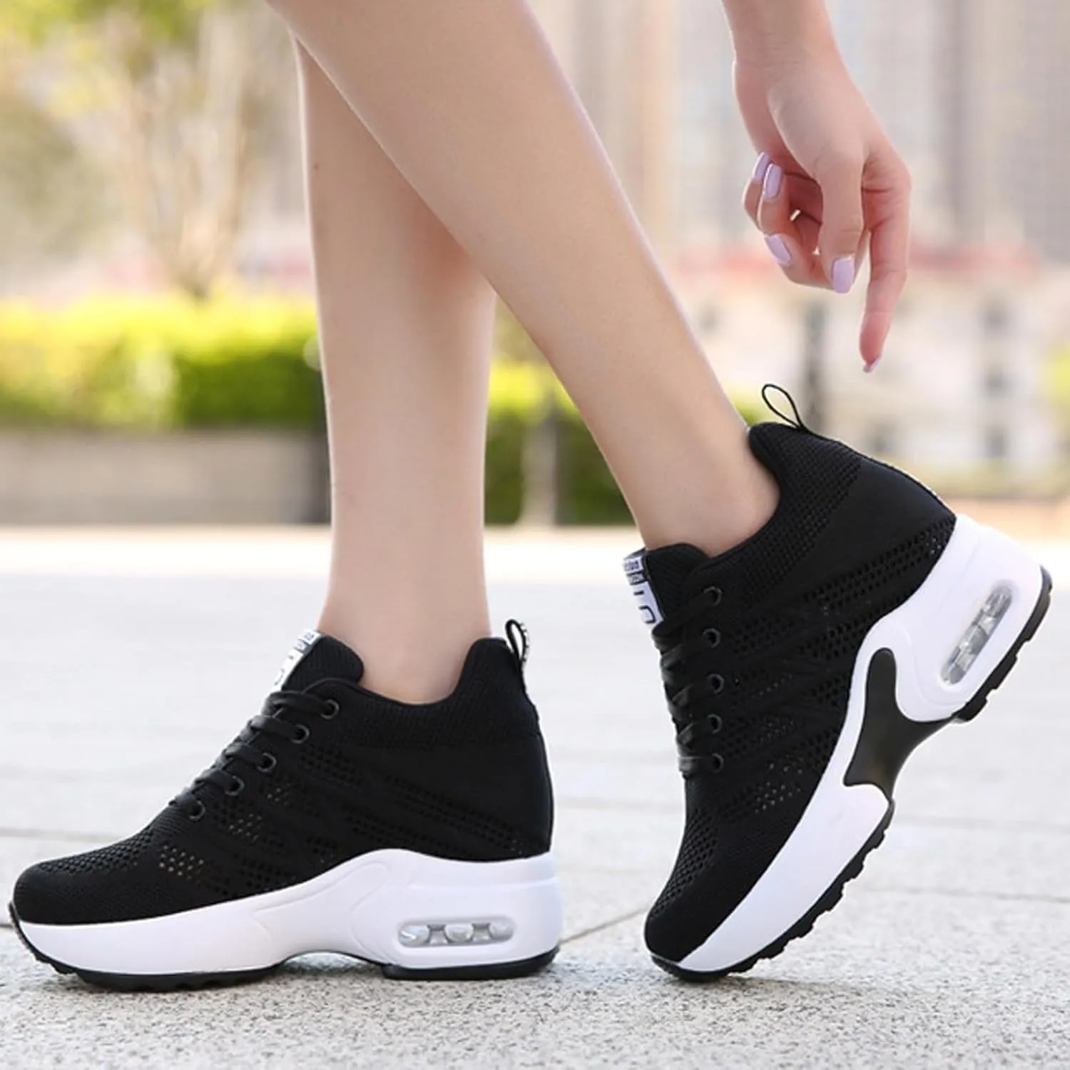 Summer New Hollow Mesh Breathable Inner Height Sports Shoes Women's Shoes Slope with Casual Travel Shoes Water Shoes Without
