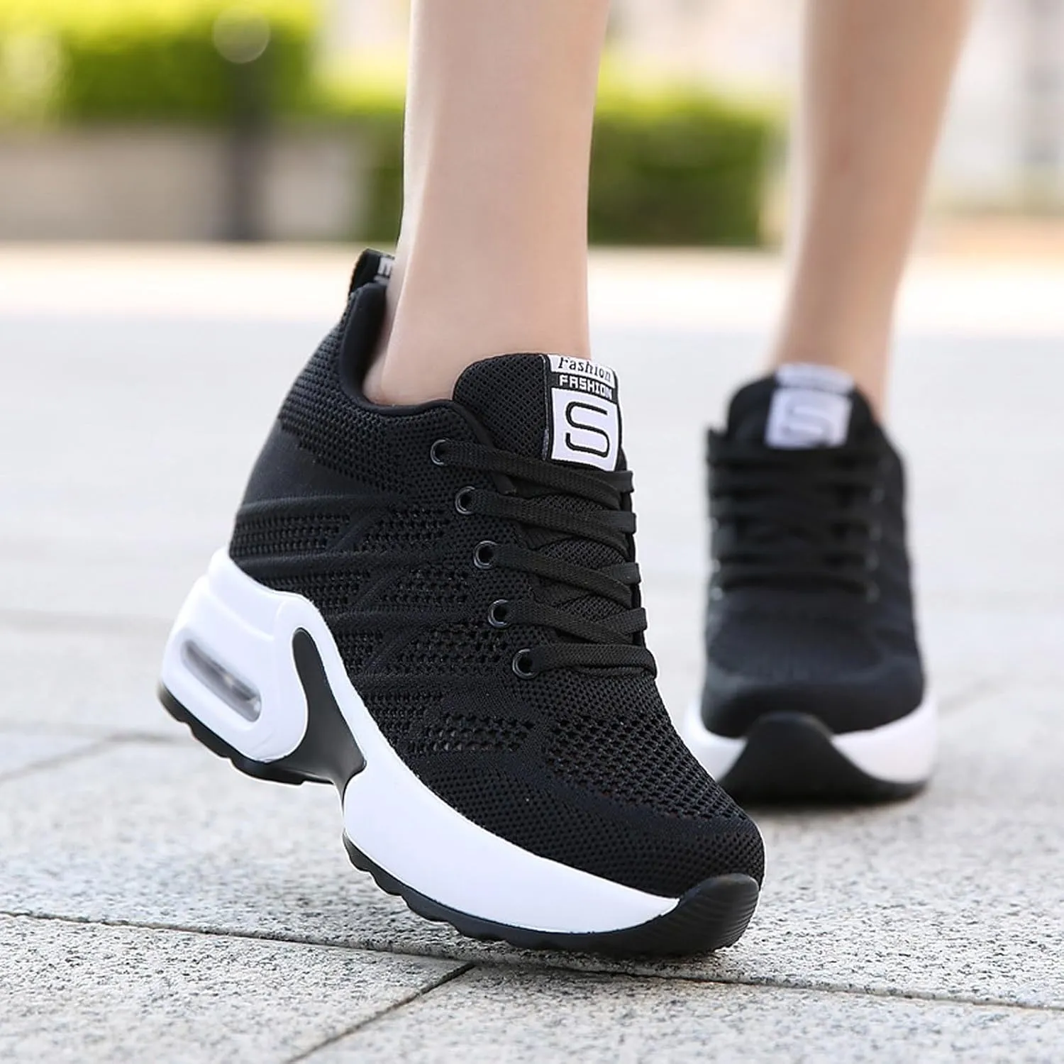 Summer New Hollow Mesh Breathable Inner Height Sports Shoes Women's Shoes Slope with Casual Travel Shoes Water Shoes Without