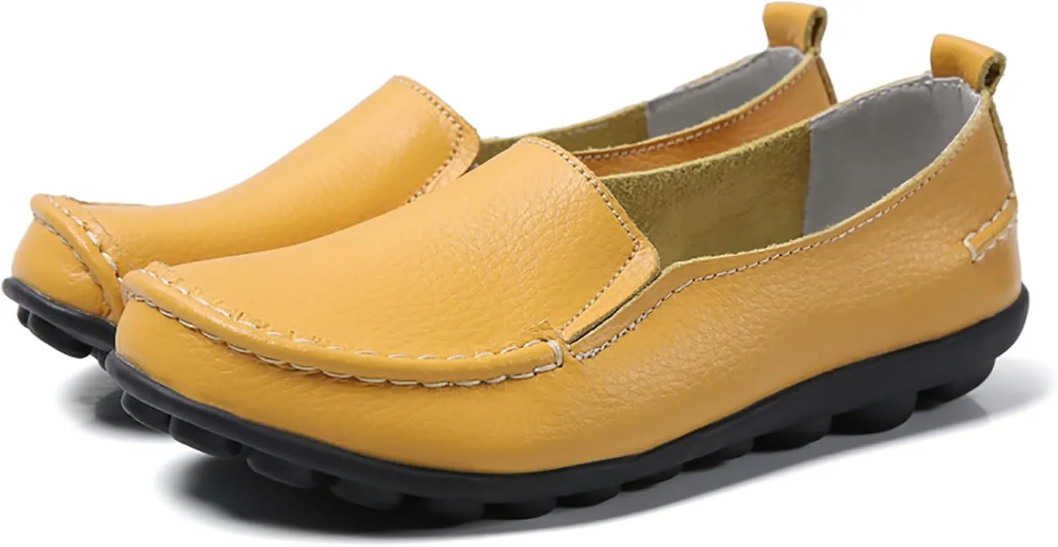 Sunporx Women's Casual Loafers Comfortable Slip on Moccasins Leather Flats Shoes Casual Walking Driving Loafers