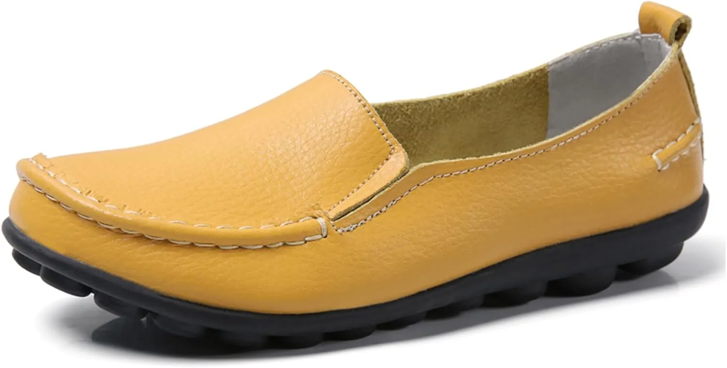 Sunporx Women's Casual Loafers Comfortable Slip on Moccasins Leather Flats Shoes Casual Walking Driving Loafers