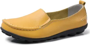 Sunporx Women's Casual Loafers Comfortable Slip on Moccasins Leather Flats Shoes Casual Walking Driving Loafers