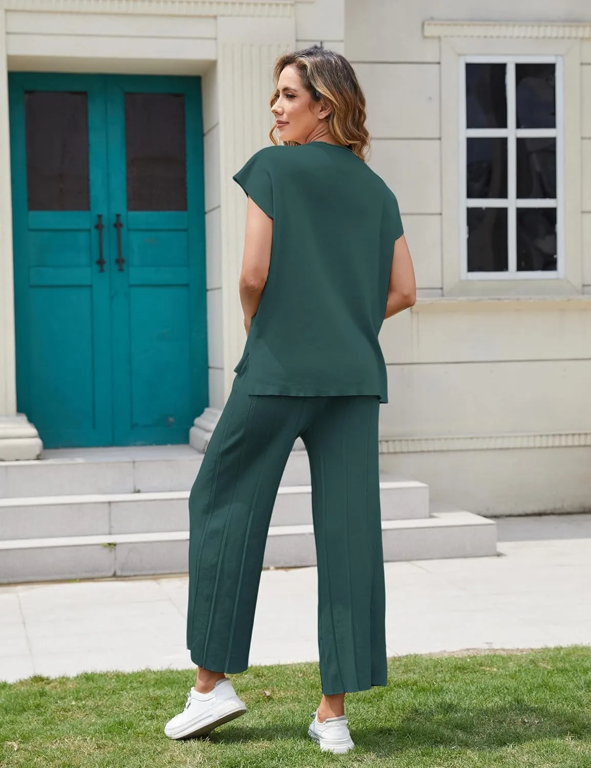 Tanming Women's 2 Piece Outfits Sweater Set Knit Pullover Tops High Waisted Pants Sweatsuits Lounge Set