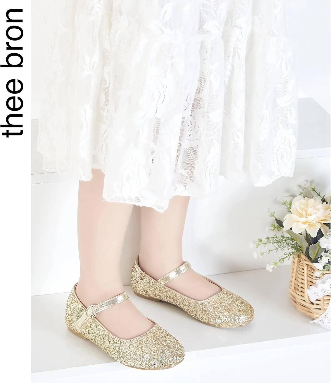 THEE BRON Little Girls Princess Shoes 3-12 Years Ballet Flats Soft Non-Slip Dress Shoes for Wide Feet