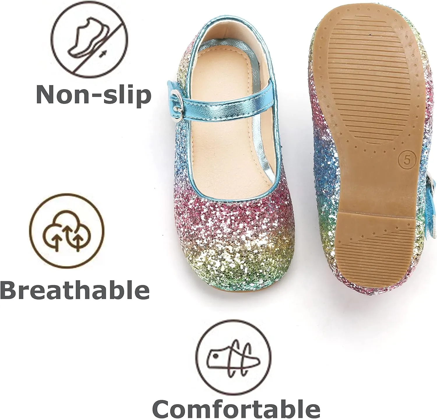 THEE BRON Little Girls Princess Shoes 3-12 Years Ballet Flats Soft Non-Slip Dress Shoes for Wide Feet
