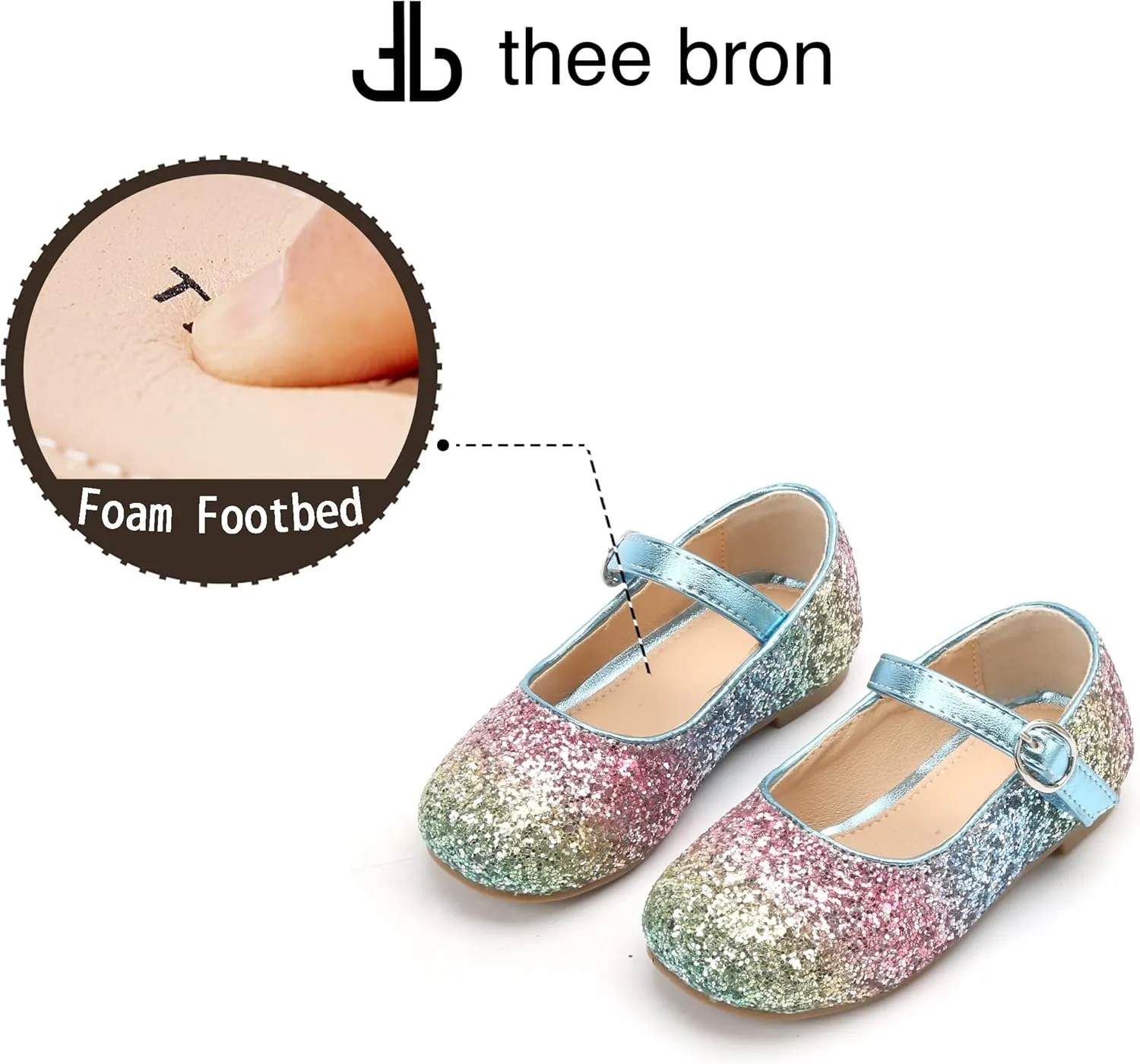 THEE BRON Little Girls Princess Shoes 3-12 Years Ballet Flats Soft Non-Slip Dress Shoes for Wide Feet
