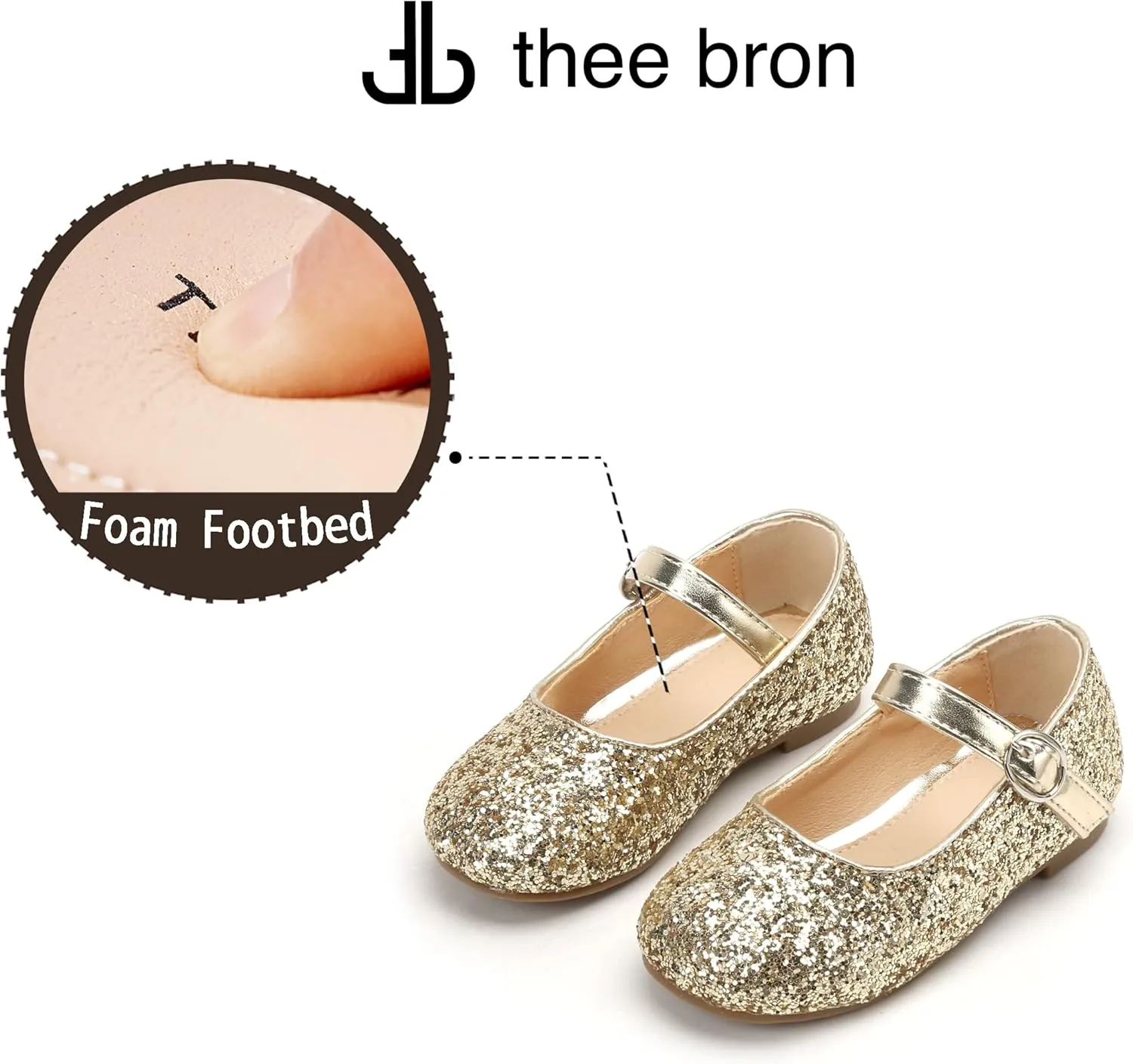 THEE BRON Little Girls Princess Shoes 3-12 Years Ballet Flats Soft Non-Slip Dress Shoes for Wide Feet