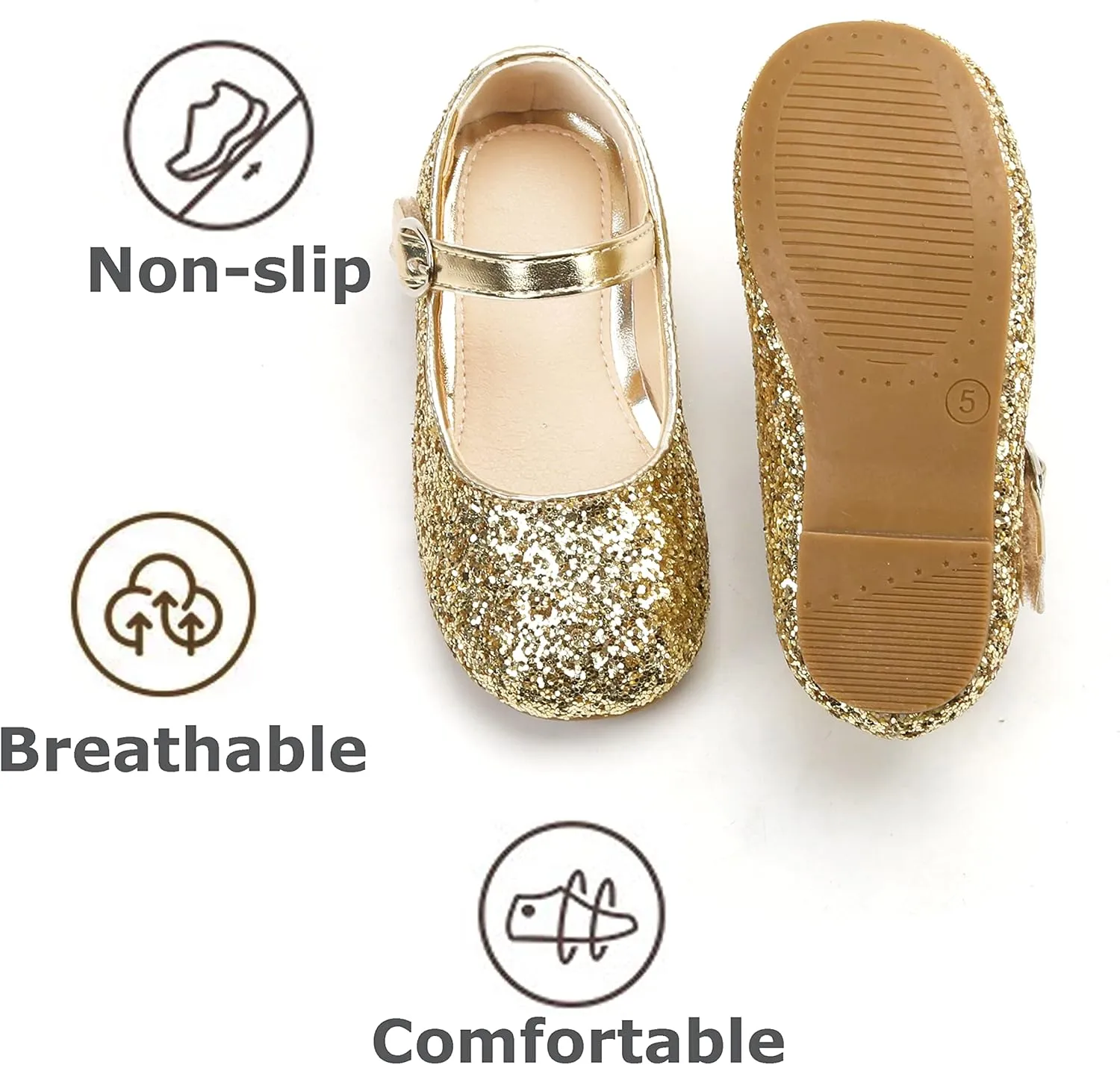 THEE BRON Little Girls Princess Shoes 3-12 Years Ballet Flats Soft Non-Slip Dress Shoes for Wide Feet