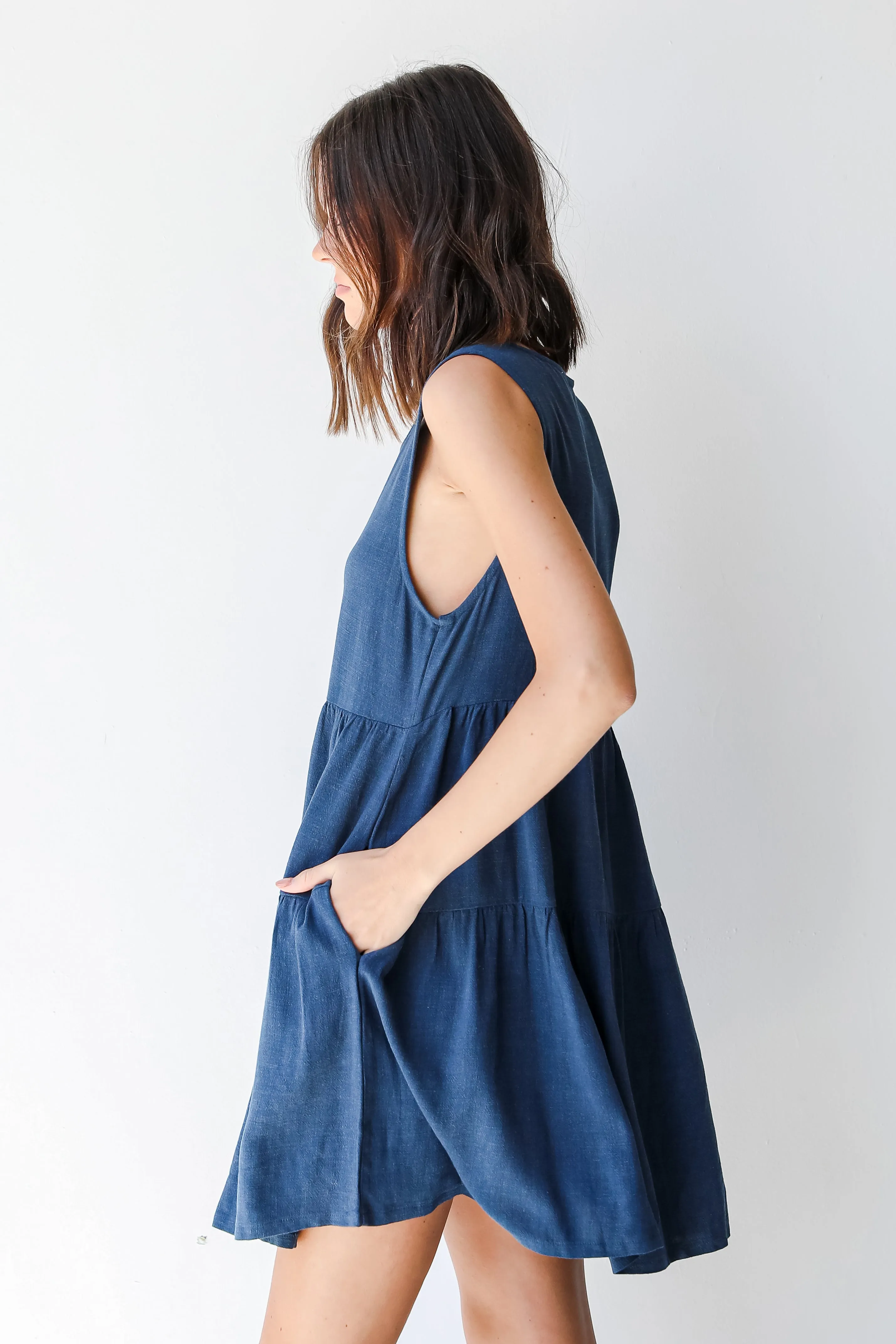 Thoughts Of You Linen Tiered Mini Dress