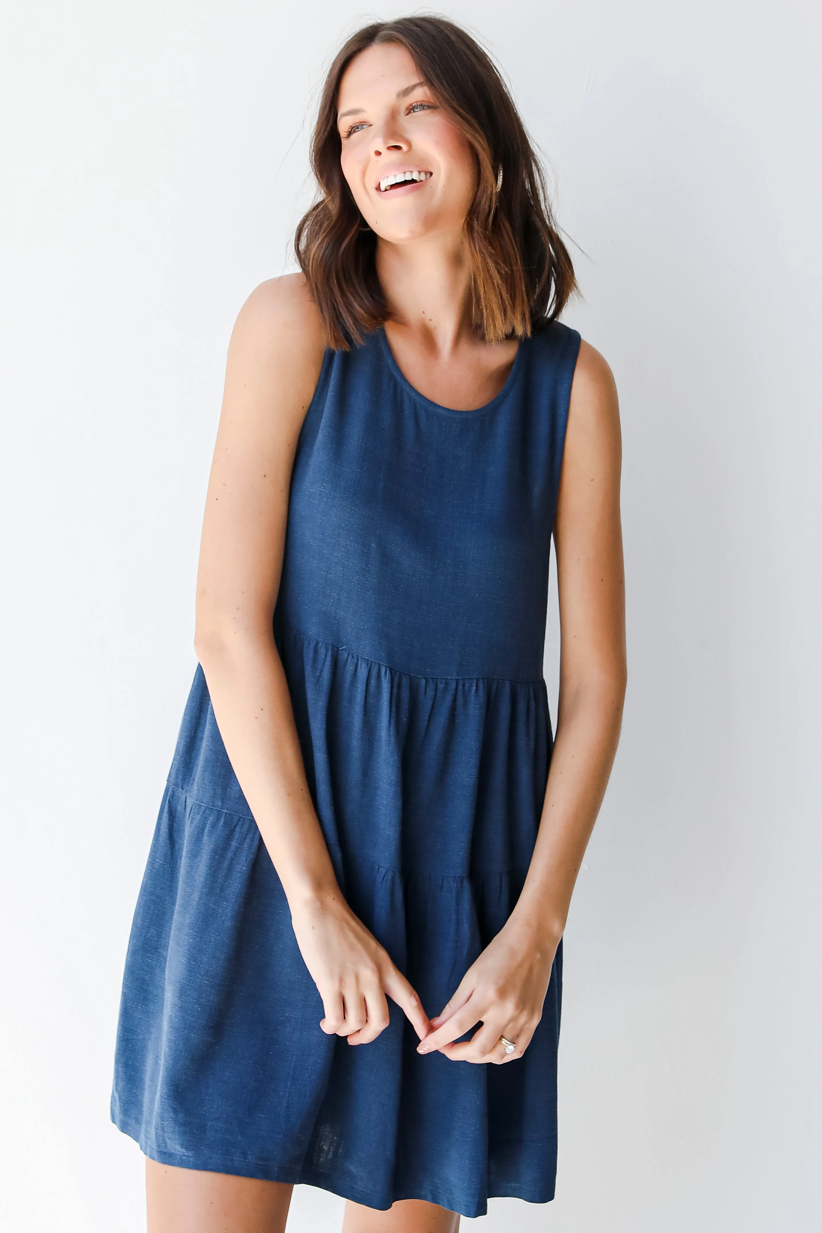 Thoughts Of You Linen Tiered Mini Dress