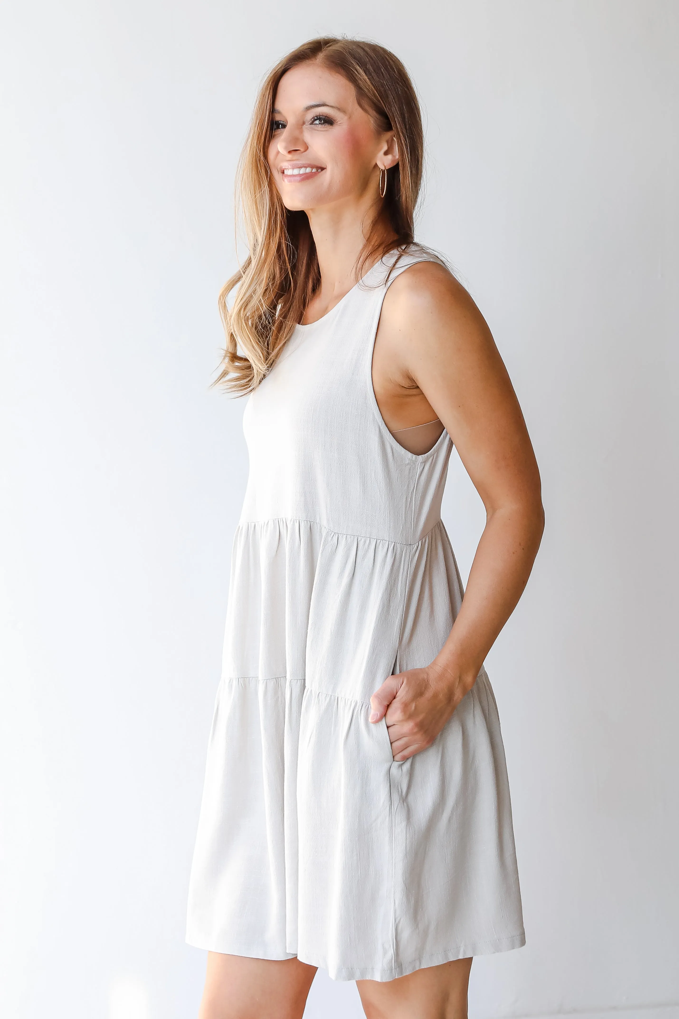Thoughts Of You Linen Tiered Mini Dress