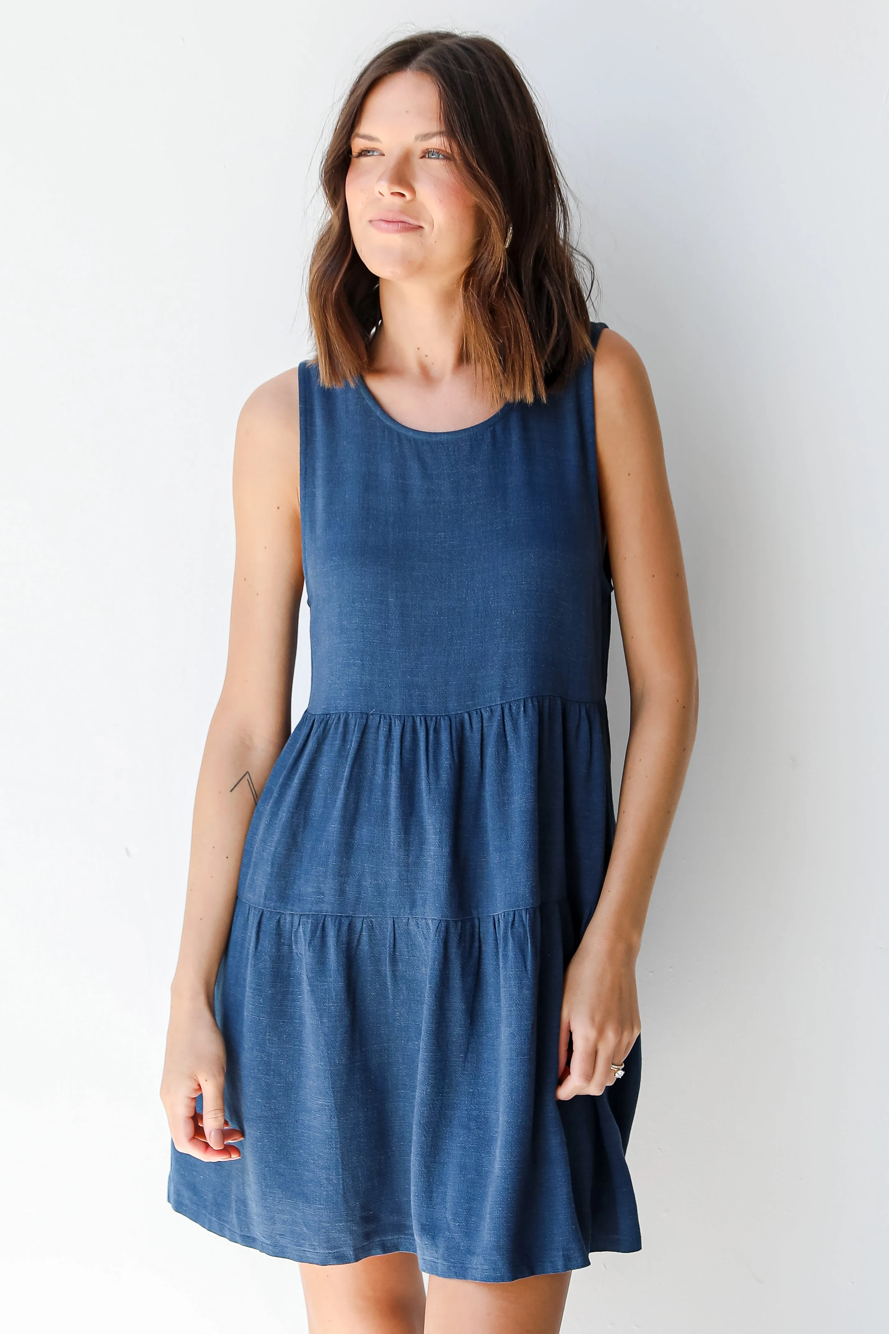 Thoughts Of You Linen Tiered Mini Dress