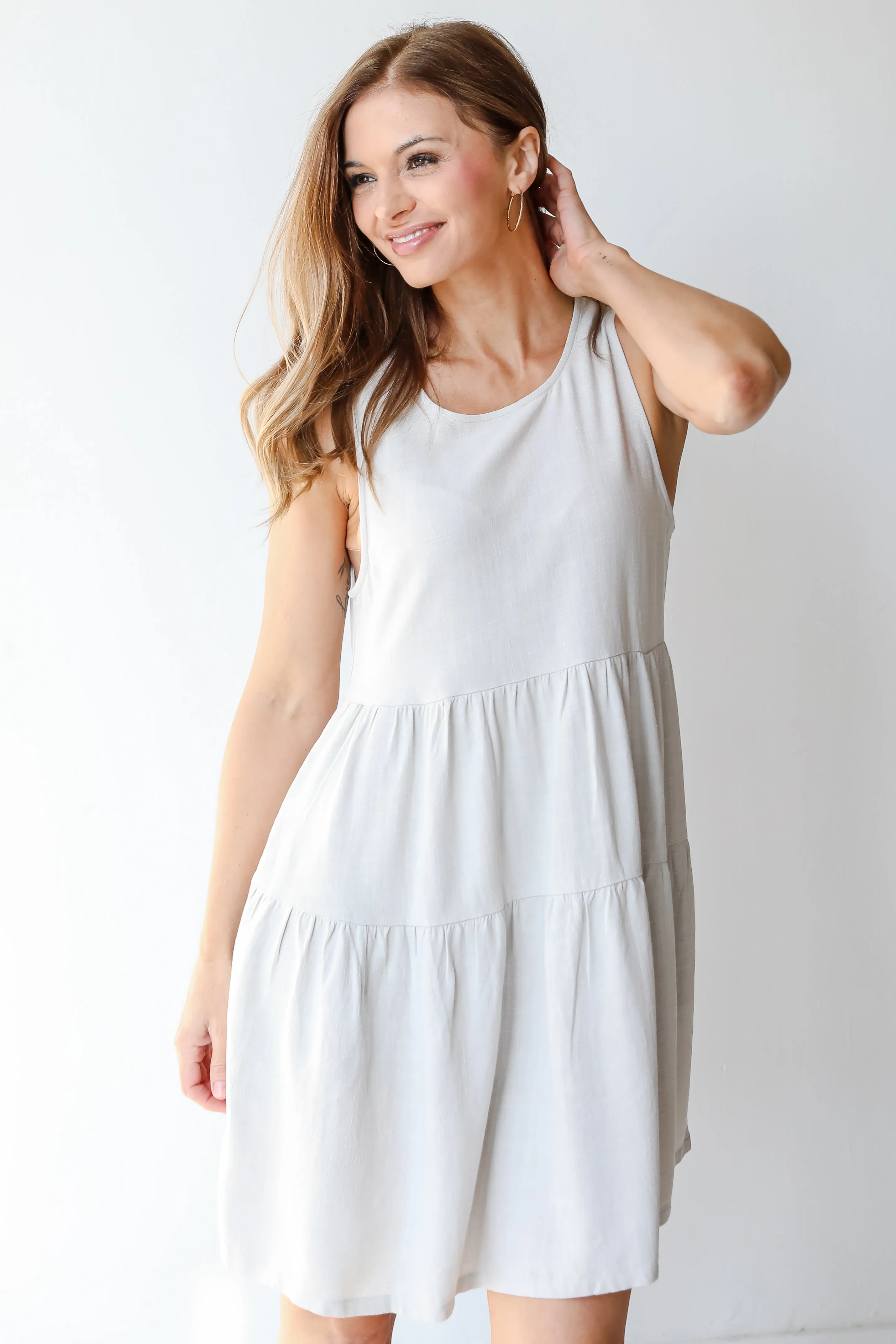 Thoughts Of You Linen Tiered Mini Dress