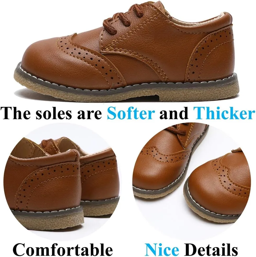 Timatego Toddler Boys Girls Oxford Shoes PU Leather Lace Up School Loafer Flats Baby Infant Uniform Dress Shoes(Toddler/Little Kid)