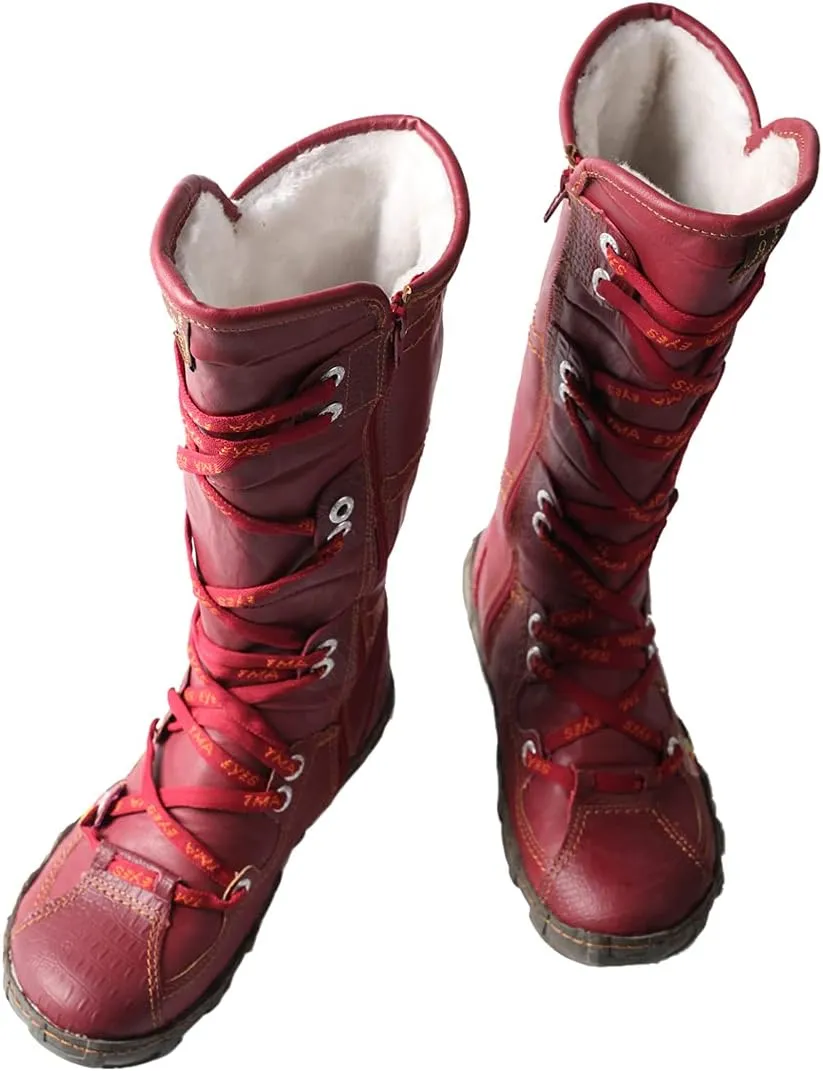 TMA EYES Women’s Snow Boots Calf Boots for Ladies with Faux Fur lining Lace up and side Zipper