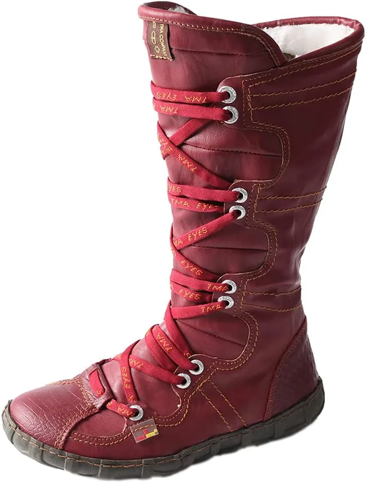 TMA EYES Women’s Snow Boots Calf Boots for Ladies with Faux Fur lining Lace up and side Zipper