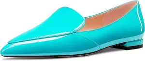 TNYNFBEB Women Chunky Block Low Heel Close Pointed Toe Loafers Shoes Slip-on Office Party Basic Classic 0.6 Inches Heels