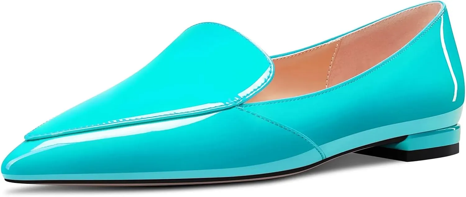 TNYNFBEB Women Chunky Block Low Heel Close Pointed Toe Loafers Shoes Slip-on Office Party Basic Classic 0.6 Inches Heels