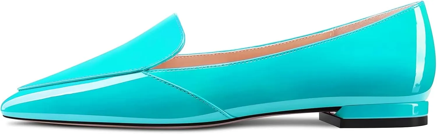 TNYNFBEB Women Chunky Block Low Heel Close Pointed Toe Loafers Shoes Slip-on Office Party Basic Classic 0.6 Inches Heels