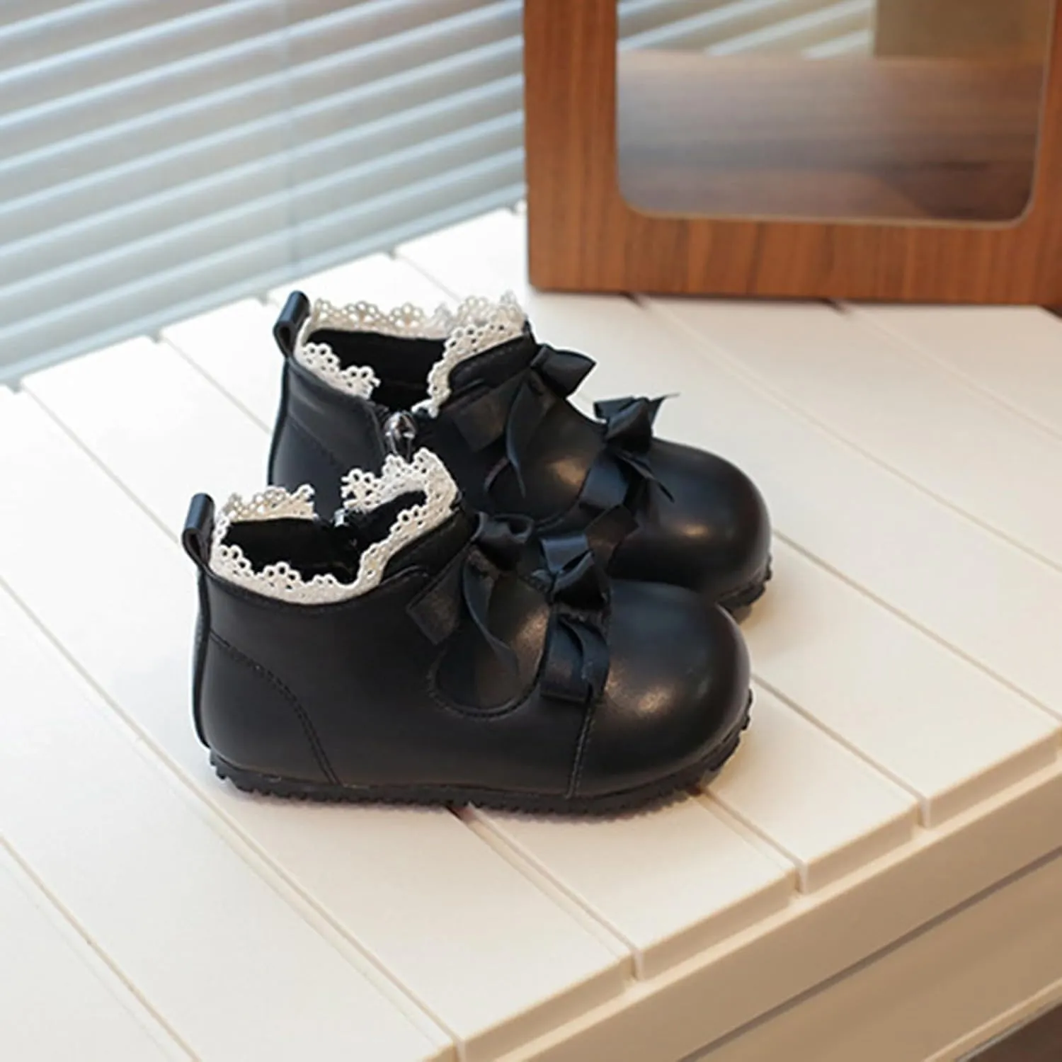 Toddler Little Girls Lace Bowtie Dress Shoes Wedding Pa𝗿𝘁y Princess Mary Jane Ballerina Flat Shoes Ankle Booties