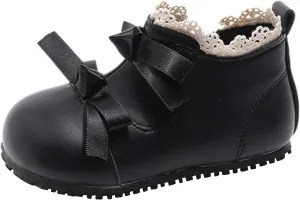 Toddler Little Girls Lace Bowtie Dress Shoes Wedding Pa𝗿𝘁y Princess Mary Jane Ballerina Flat Shoes Ankle Booties