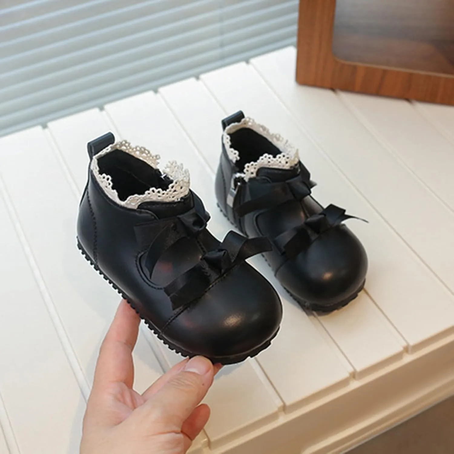 Toddler Little Girls Lace Bowtie Dress Shoes Wedding Pa𝗿𝘁y Princess Mary Jane Ballerina Flat Shoes Ankle Booties