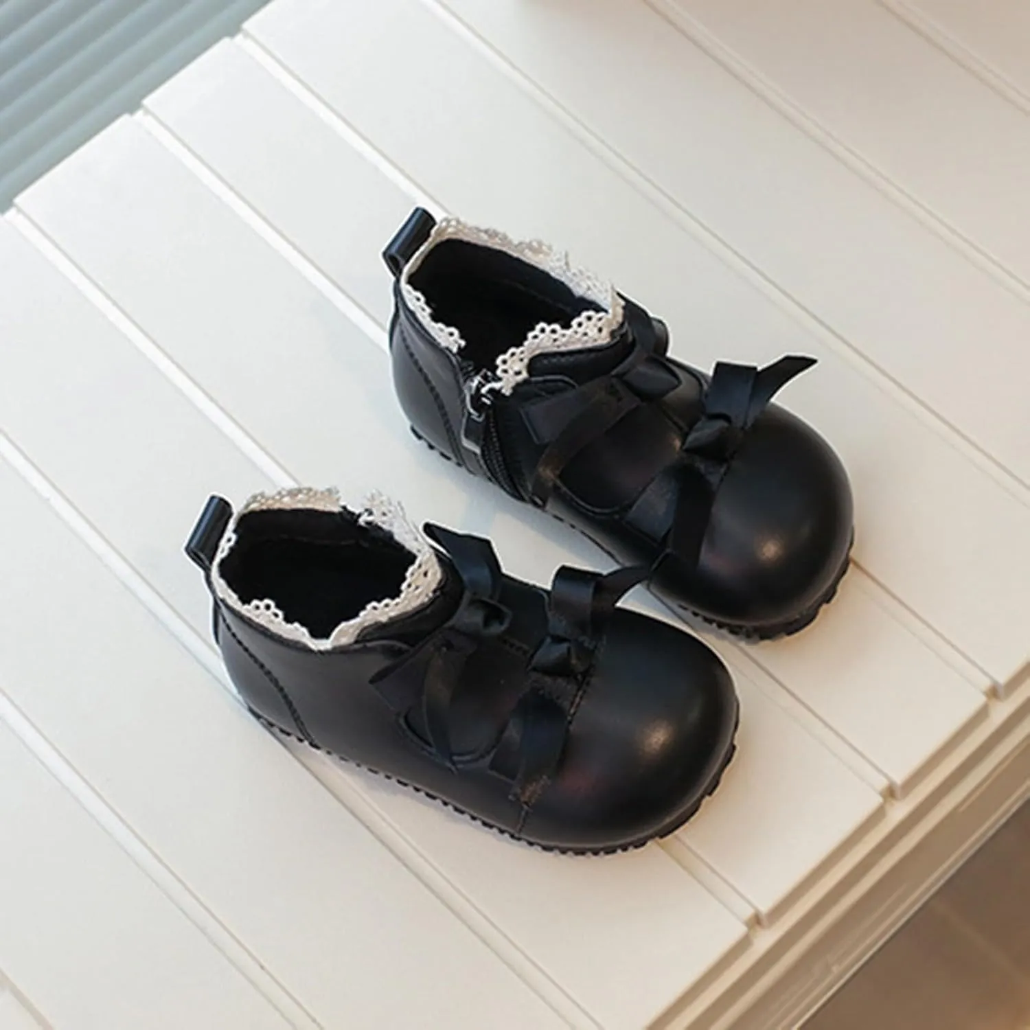 Toddler Little Girls Lace Bowtie Dress Shoes Wedding Pa𝗿𝘁y Princess Mary Jane Ballerina Flat Shoes Ankle Booties