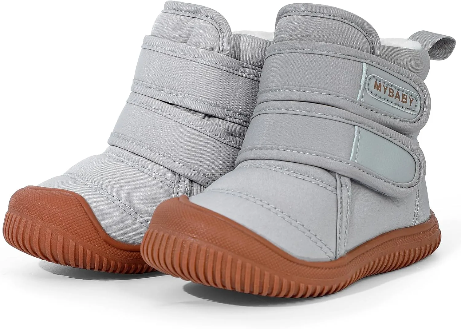 Toddler Snow Boots Double Strap Winter Warm Shoes Baby Faux Fur Lining Soft Fleece Booties with Non-Slip Sole