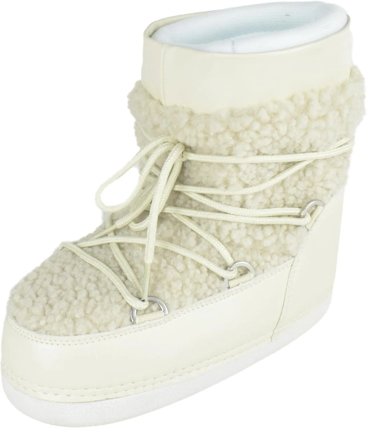 TOP Moda Women Shoes Rain Snow Winter Waterproof Boots Warm Sherpa Faux Fur Ankle Bootie Lace Up Emmett-36