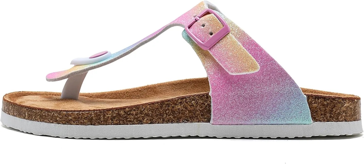 Torotto Boys Girls Glitter Slide Sandals Kids Flip Flops Cork Slipper with Adjustable Straps (Toddler/Little Kid/Big Kid)