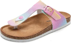 Torotto Boys Girls Glitter Slide Sandals Kids Flip Flops Cork Slipper with Adjustable Straps (Toddler/Little Kid/Big Kid)