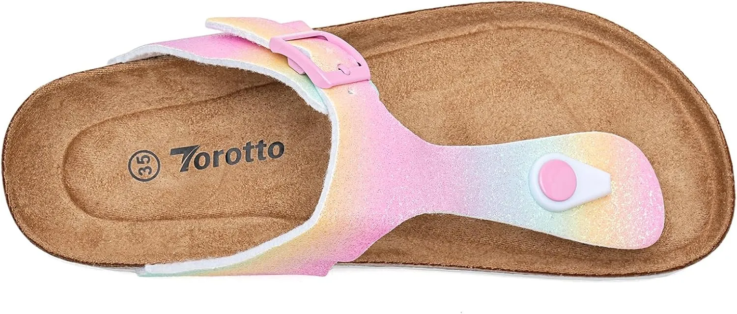 Torotto Boys Girls Glitter Slide Sandals Kids Flip Flops Cork Slipper with Adjustable Straps (Toddler/Little Kid/Big Kid)