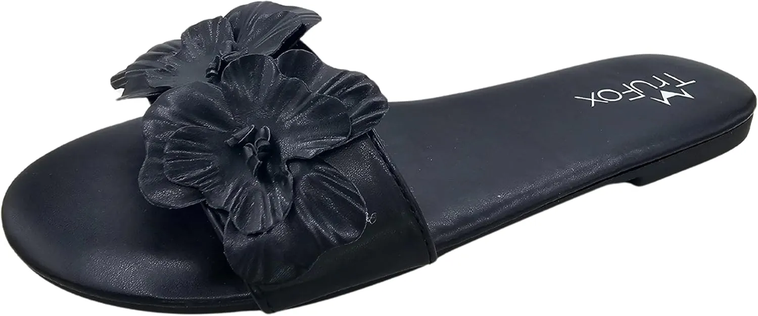 TruFox Women's Flower Flat Sandals Dressy Open Toe Sandals Comfortable Slip On Summer Slide Sandals