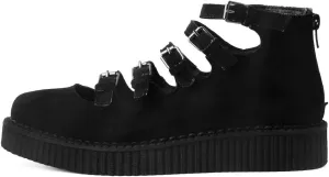 T.U.K. Shoes Black Faux Suede Multi-Strap Pointed Creeper Sneaker Flats Mary Janes for Women | US Women 7