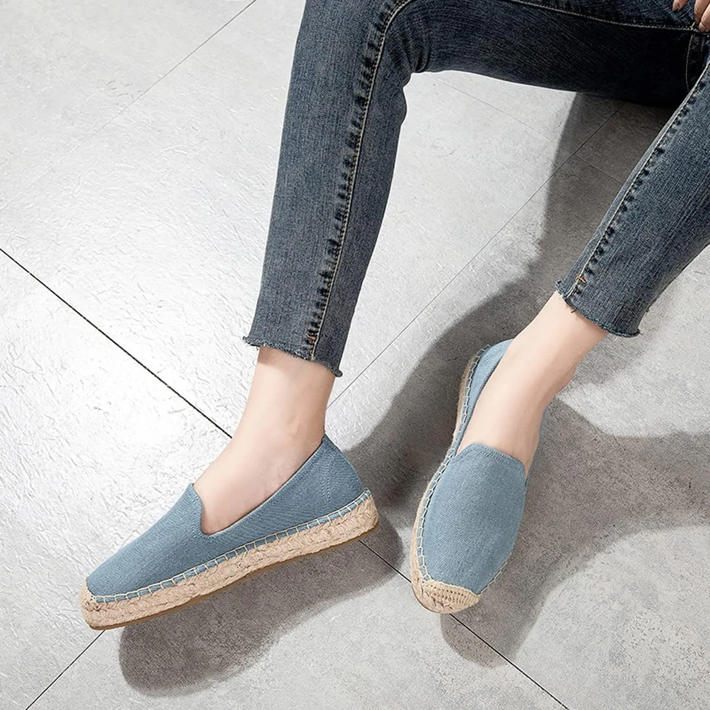 U-lite Women's Classic Slip on Flat Shoes Casual Cap-Toe Platform Simple Espadrille Canvas Loafers
