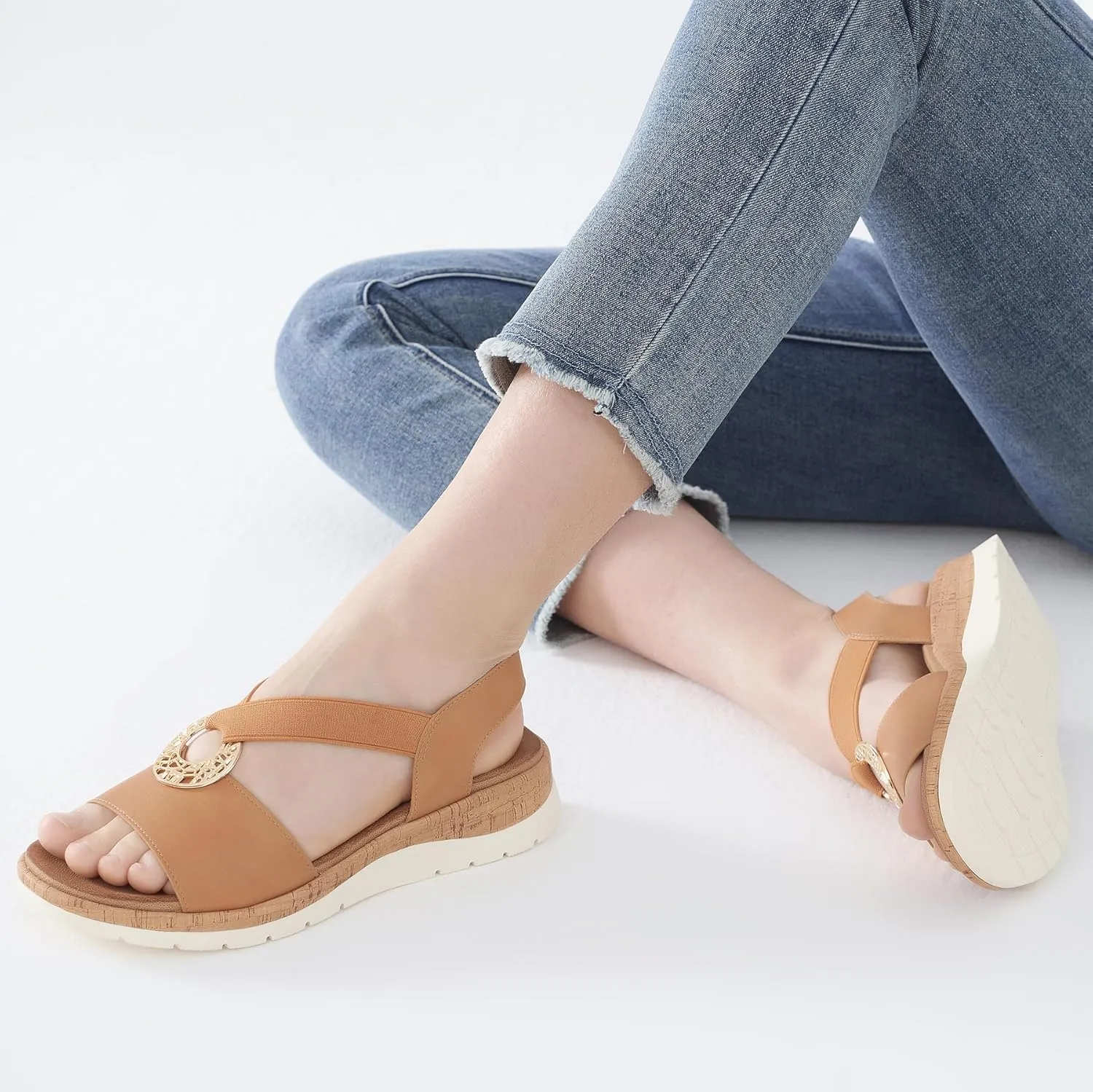 UBFEN Womens Platform Wedge Sandals Casual Open Toe Comfortable Ladies Outdoor Walking Beach Shoes Dress with Arch Support