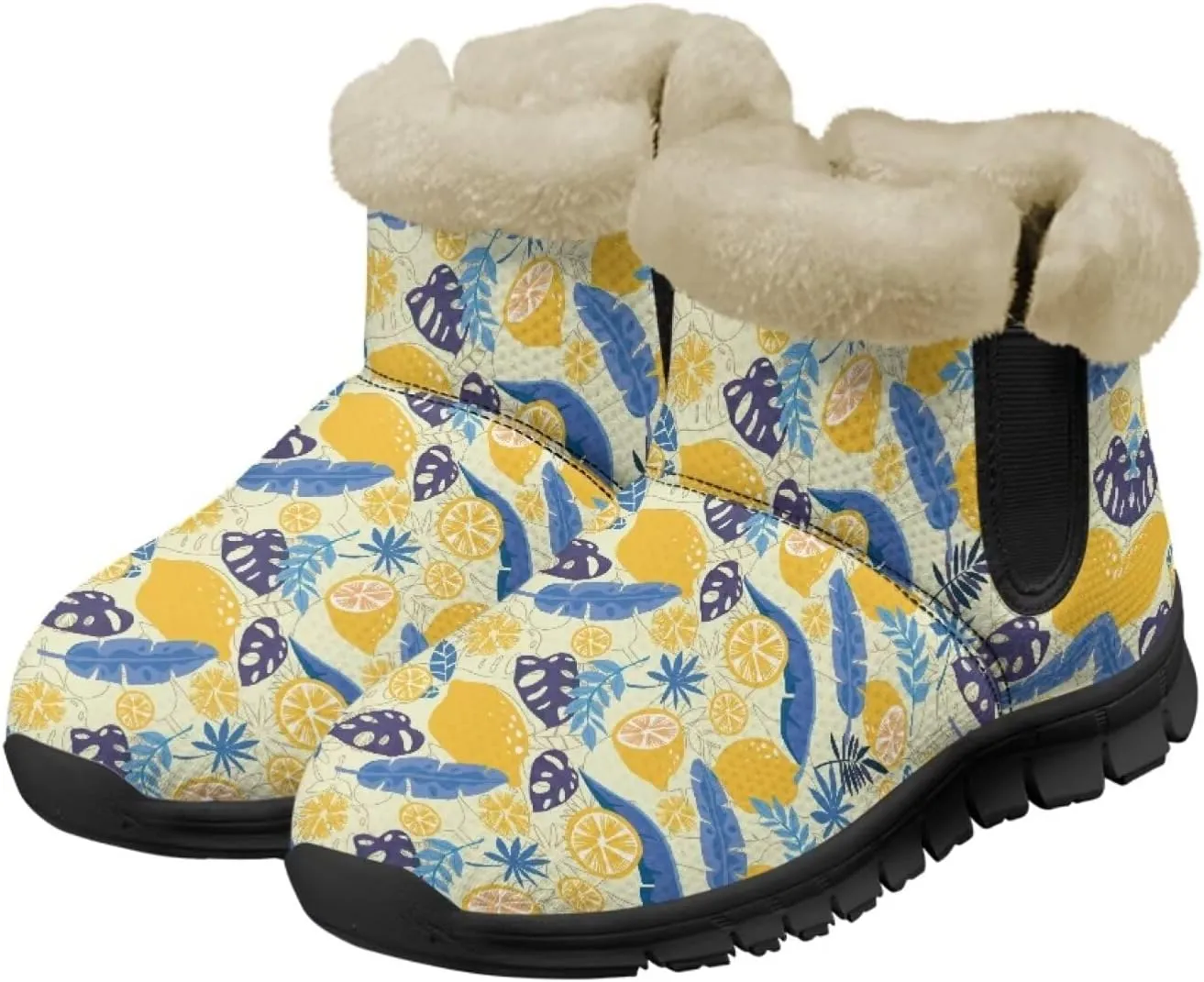 UNICEU Womens Winter Boots Lightweight Faux Fur Lined Booties Warm Snow Boots Flat Slip-on Shoes for Outdoor Walking