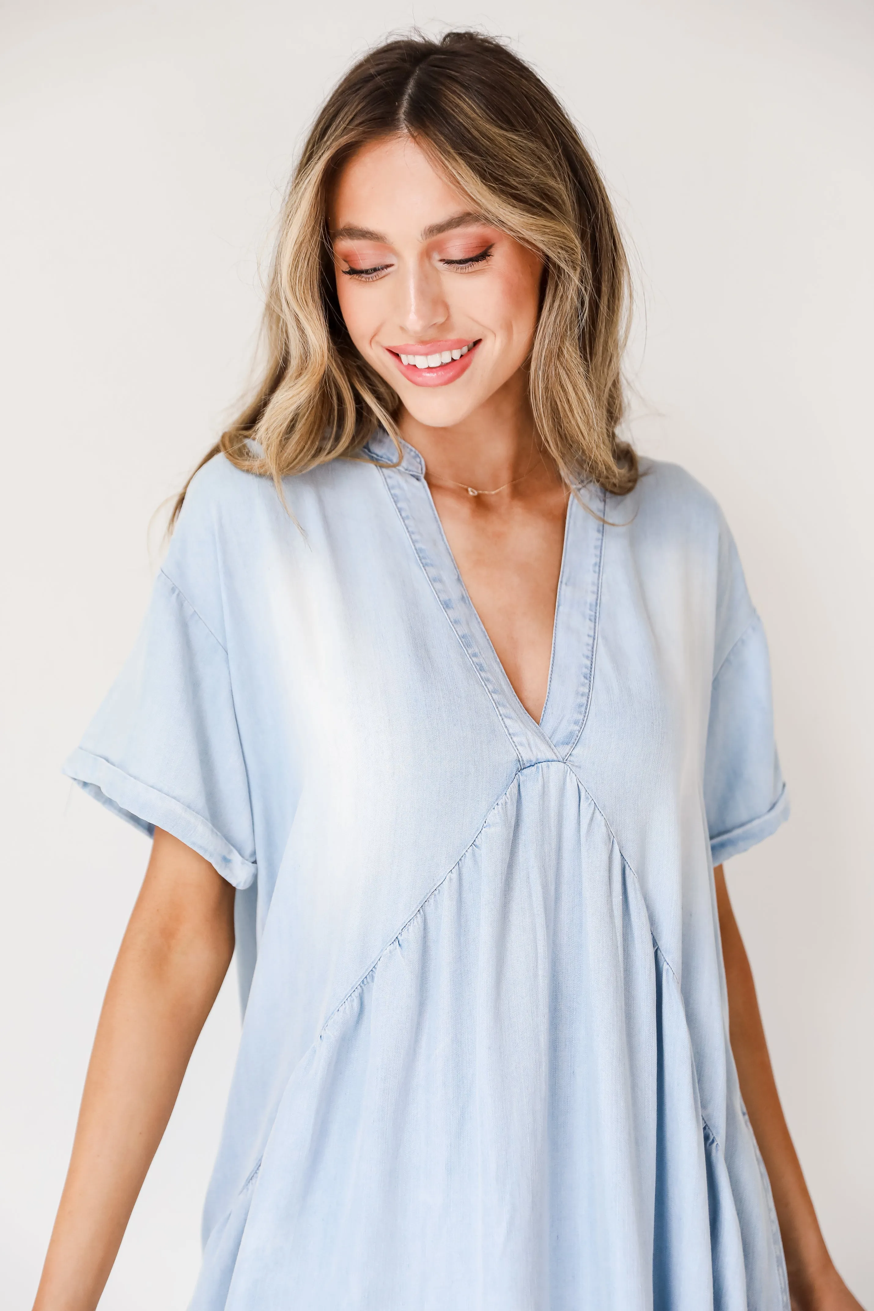 Uniquely Sweet Denim Babydoll Mini Dress