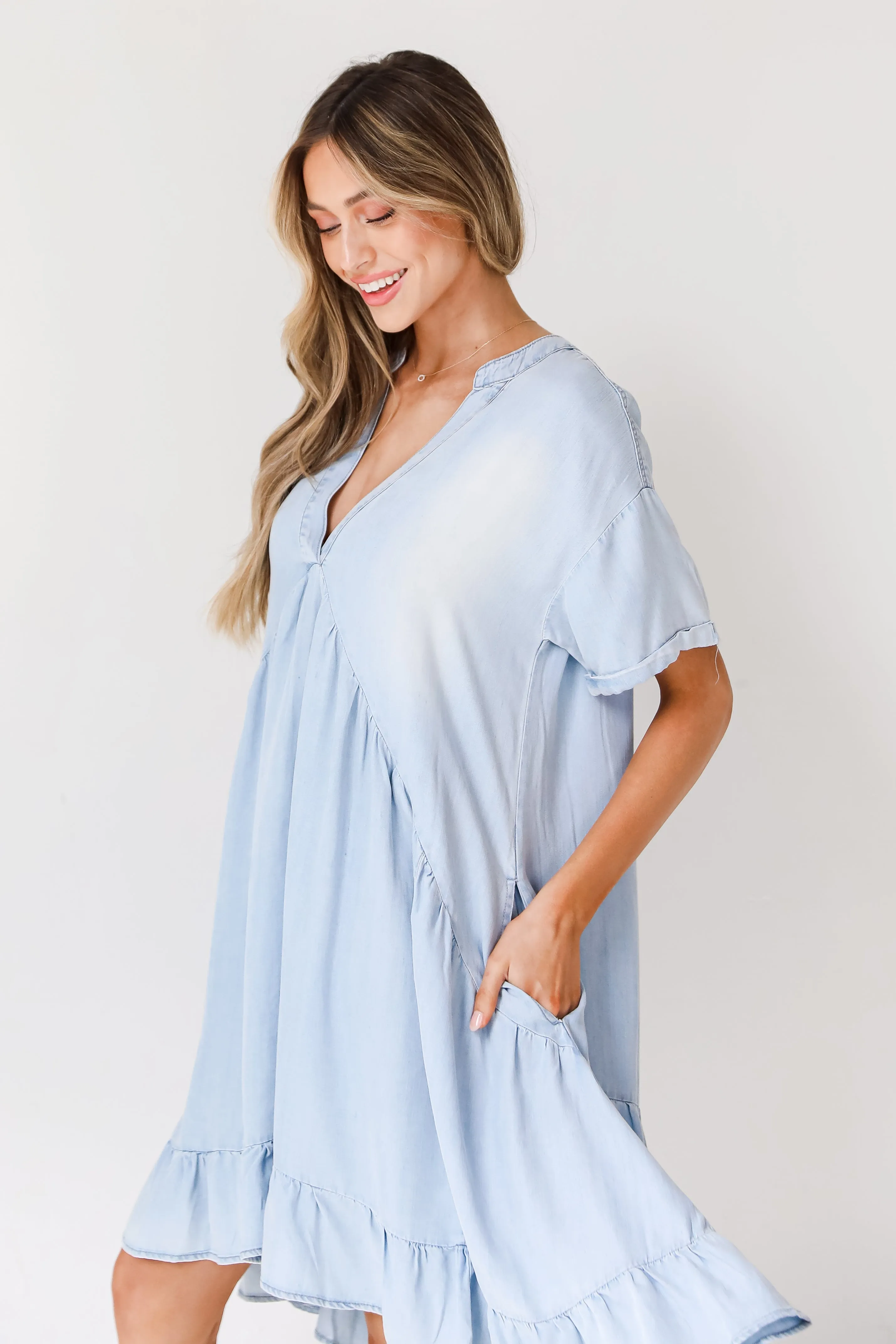 Uniquely Sweet Denim Babydoll Mini Dress