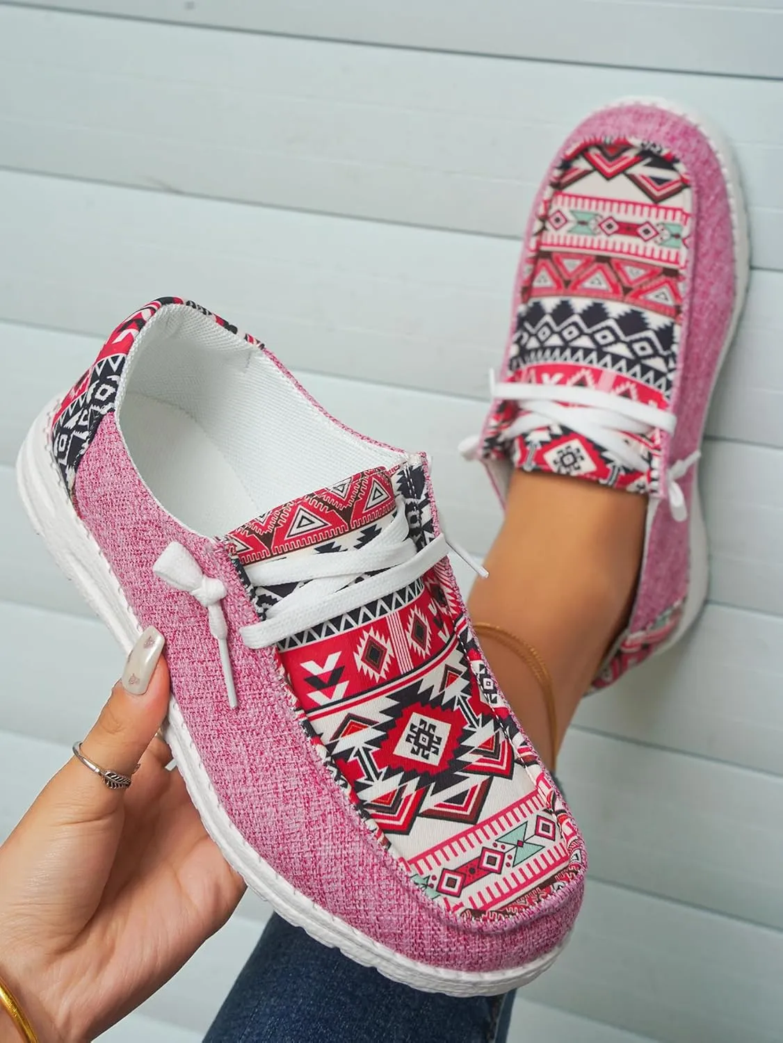 Unisex-Adult Aztec Lightweight Lace-Up Canvas Loafers Sneakers Shoes Wide Width Feet Outdoor Slip-on Flat Shoes Low Top Shoes Summer Casual Gowalk Shoes for Women Men, US Size 6-11