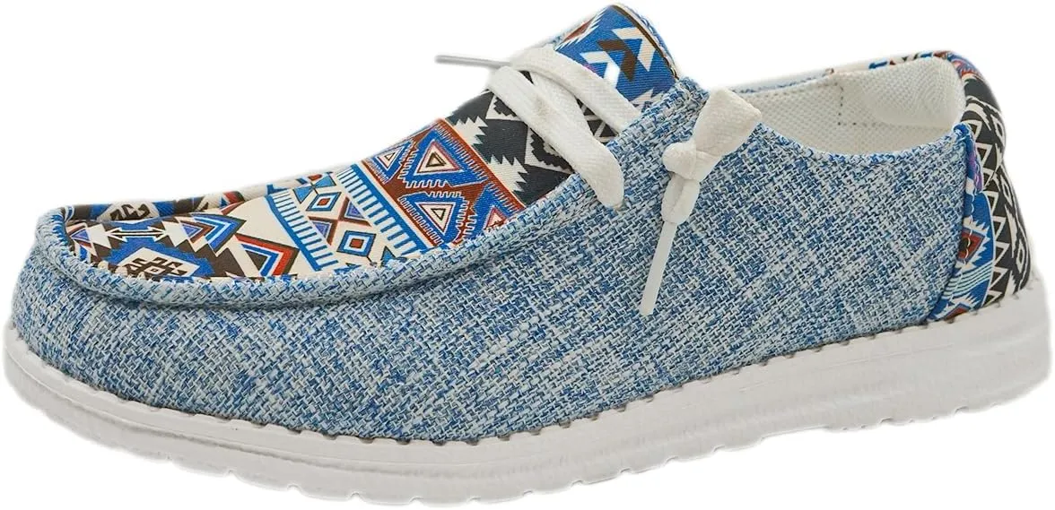 Unisex-Adult Aztec Lightweight Lace-Up Canvas Loafers Sneakers Shoes Wide Width Feet Outdoor Slip-on Flat Shoes Low Top Shoes Summer Casual Gowalk Shoes for Women Men, US Size 6-11