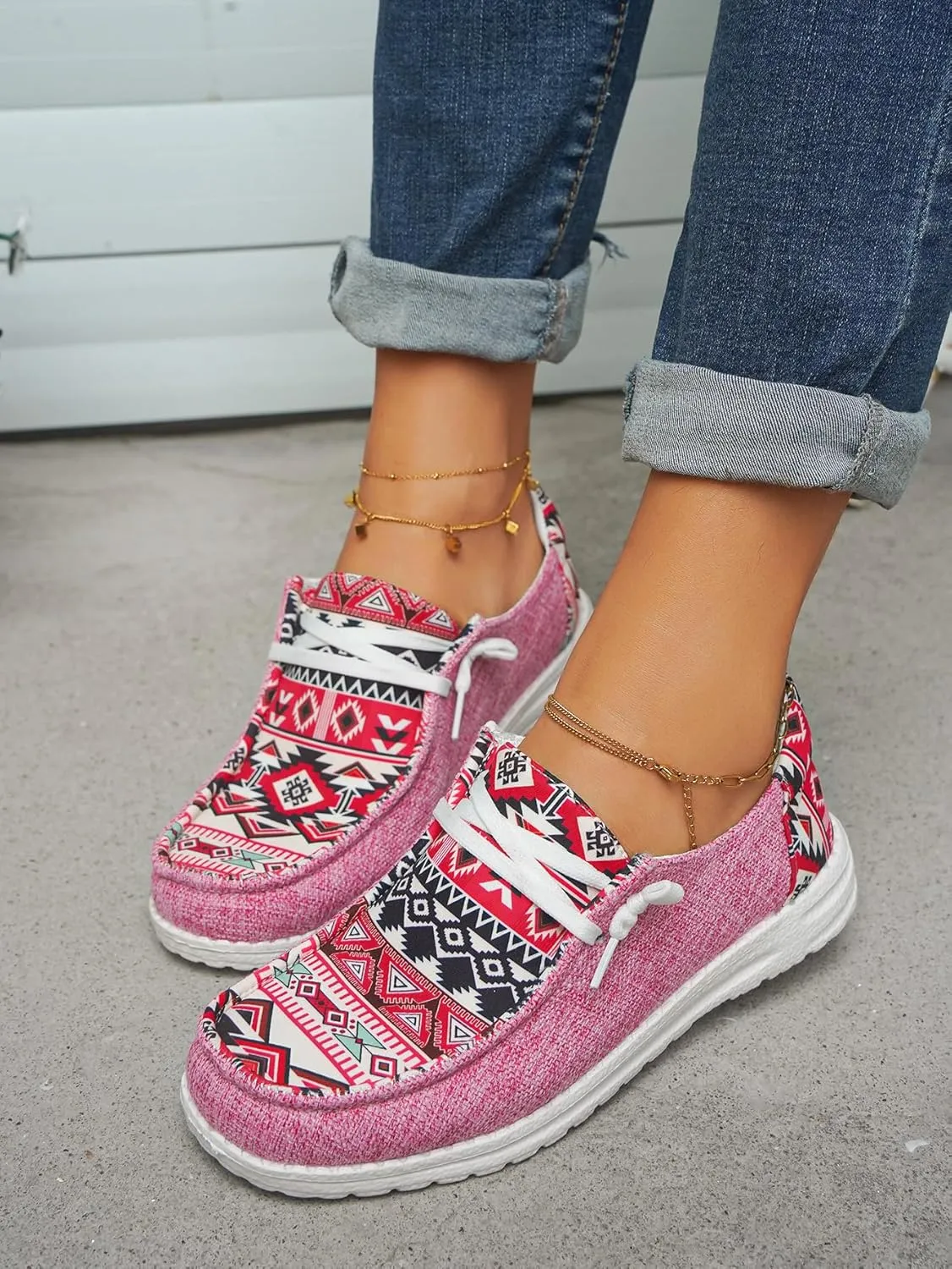 Unisex-Adult Aztec Lightweight Lace-Up Canvas Loafers Sneakers Shoes Wide Width Feet Outdoor Slip-on Flat Shoes Low Top Shoes Summer Casual Gowalk Shoes for Women Men, US Size 6-11