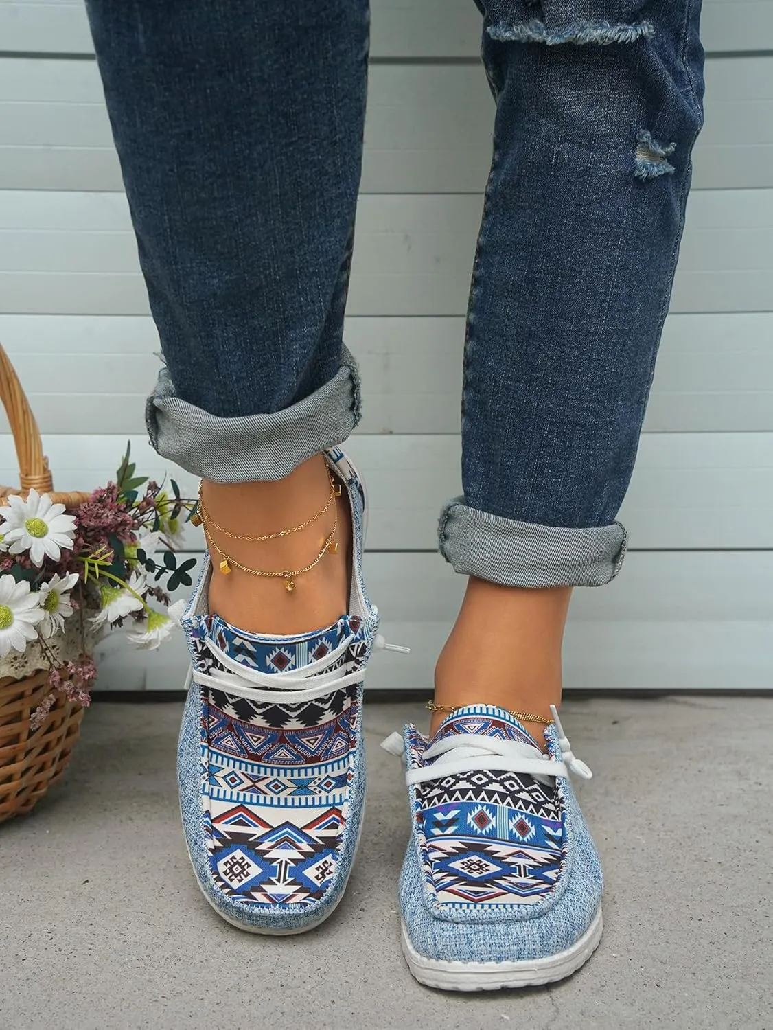 Unisex-Adult Aztec Lightweight Lace-Up Canvas Loafers Sneakers Shoes Wide Width Feet Outdoor Slip-on Flat Shoes Low Top Shoes Summer Casual Gowalk Shoes for Women Men, US Size 6-11