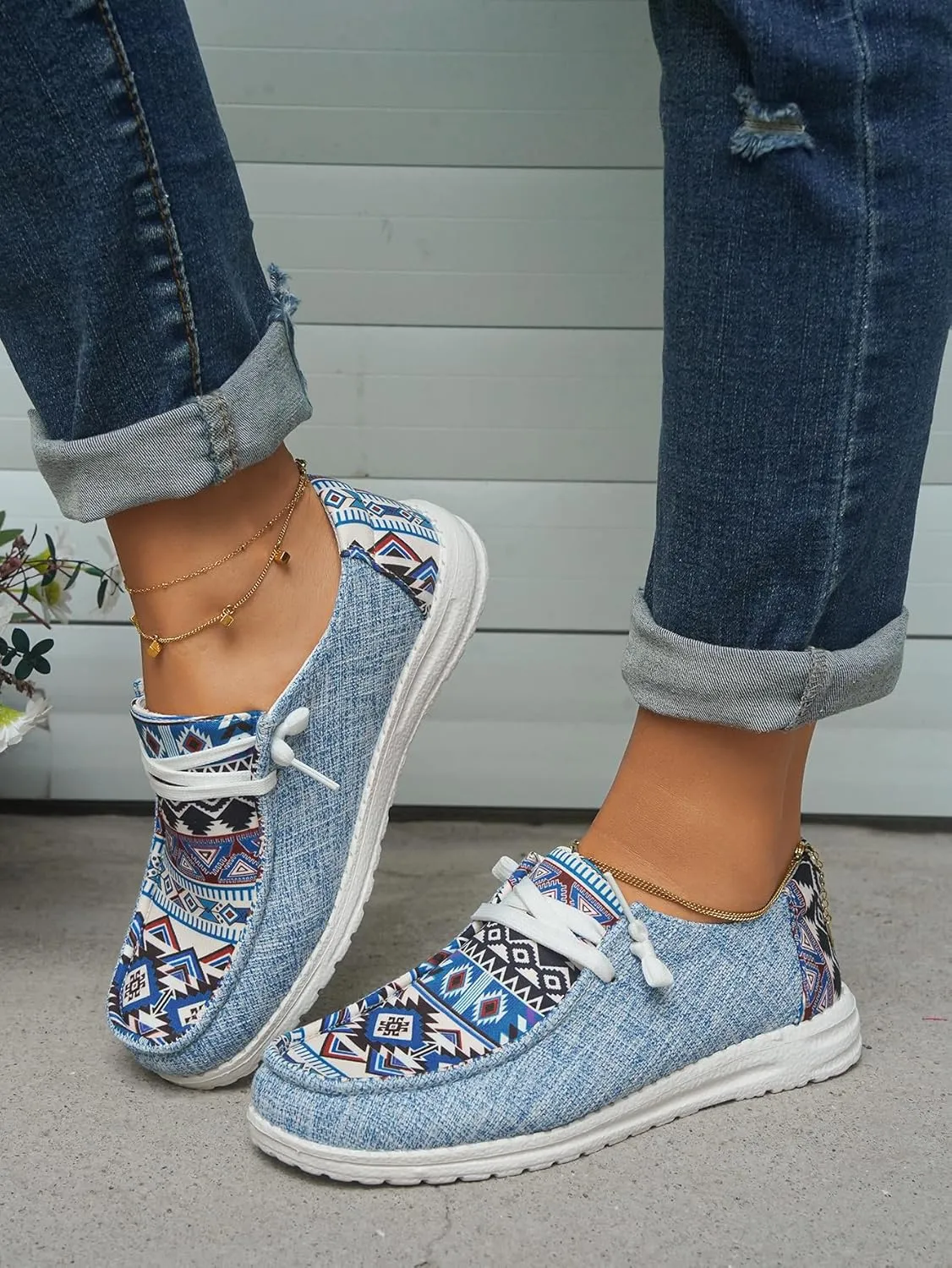 Unisex-Adult Aztec Lightweight Lace-Up Canvas Loafers Sneakers Shoes Wide Width Feet Outdoor Slip-on Flat Shoes Low Top Shoes Summer Casual Gowalk Shoes for Women Men, US Size 6-11