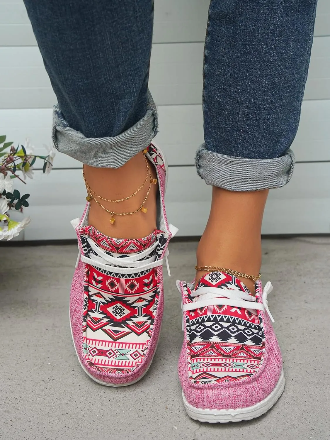 Unisex-Adult Aztec Lightweight Lace-Up Canvas Loafers Sneakers Shoes Wide Width Feet Outdoor Slip-on Flat Shoes Low Top Shoes Summer Casual Gowalk Shoes for Women Men, US Size 6-11