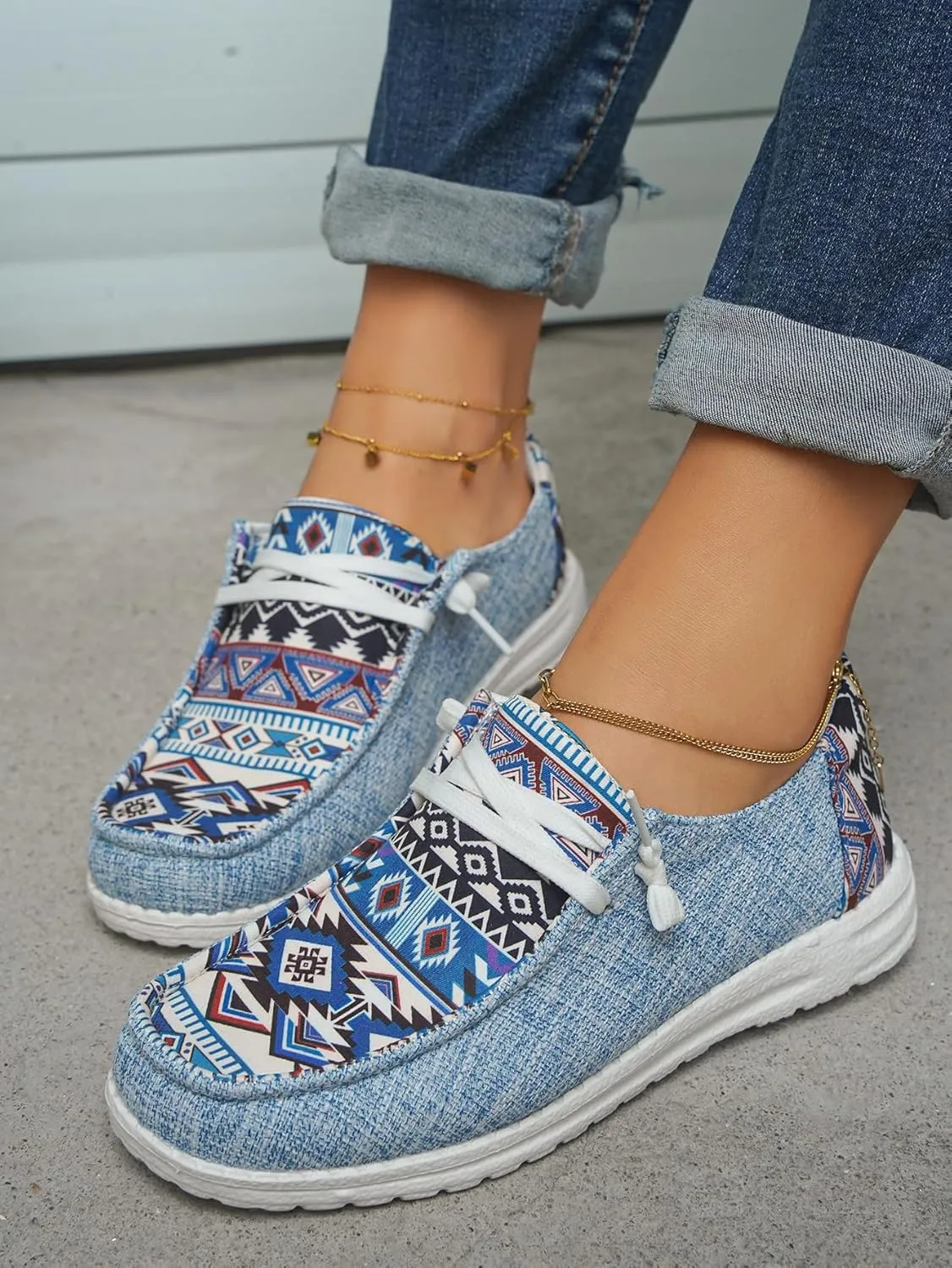 Unisex-Adult Aztec Lightweight Lace-Up Canvas Loafers Sneakers Shoes Wide Width Feet Outdoor Slip-on Flat Shoes Low Top Shoes Summer Casual Gowalk Shoes for Women Men, US Size 6-11