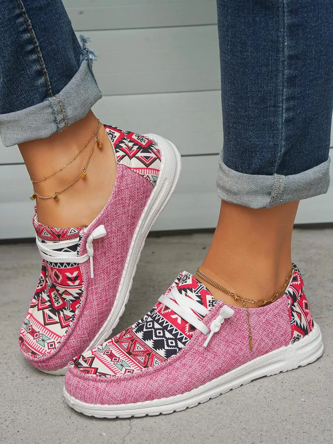Unisex-Adult Aztec Lightweight Lace-Up Canvas Loafers Sneakers Shoes Wide Width Feet Outdoor Slip-on Flat Shoes Low Top Shoes Summer Casual Gowalk Shoes for Women Men, US Size 6-11