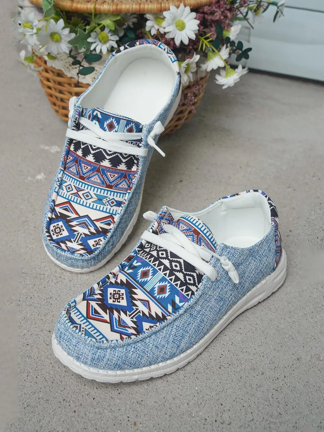 Unisex-Adult Aztec Lightweight Lace-Up Canvas Loafers Sneakers Shoes Wide Width Feet Outdoor Slip-on Flat Shoes Low Top Shoes Summer Casual Gowalk Shoes for Women Men, US Size 6-11